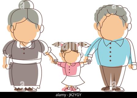 cute grandparents standing with their granddaughter Stock Vector