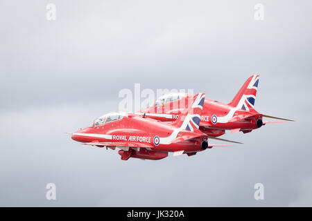 RAF Display Team the Red Arrows Fairford International Air Tattoo 2017 in their Hawk T1 Jet Trainers Stock Photo