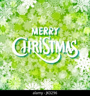 merry christmas and happy new year, handwritten text on background with snowflakes art Stock Vector
