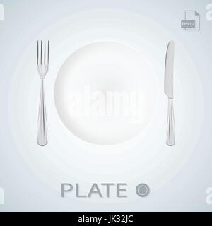 Plate With Fork And Knife Isolated On A Background. Vector Illustration. Stock Vector