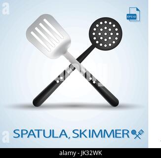 Kitchen Tools Crossed Spatula And Skimmer Isolated On A Background. Vector Illustration. Stock Vector