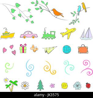 fun, summer, spring, travel, illustration, set icon art Stock Vector
