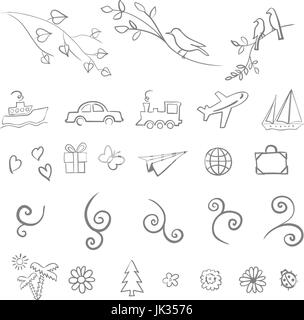 fun, summer, spring, travel, illustration, set icon art Stock Vector