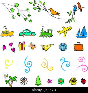 fun, summer, spring, travel, illustration, set icon art Stock Vector