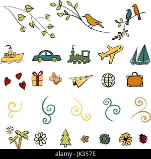 fun, summer, spring, travel, illustration, set icon art Stock Vector