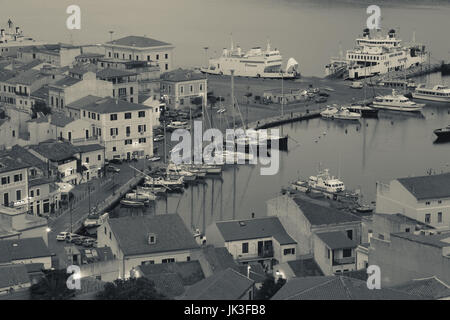 Italy, Sardinia, Northern Sardinia, Isola Maddalena, La Maddalena,  aerial port view from the hills, dusk Stock Photo