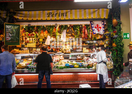 Delicatessen shop at the central food market in Florence Italy with many specialties on display Stock Photo
