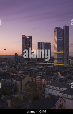 Germany, Hessen, Frankfurt am Main, Financial District view, dusk, Stock Photo