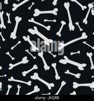 Seamless vector pattern. Colored dog food bones, bone texture: white and gray funny print isolated black background hand drawn in white line. Beautifu Stock Vector