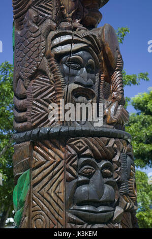 New Caledonia, Grande Terre Island, Noumea, Detail of MWA KA traditional island totem pole, Stock Photo