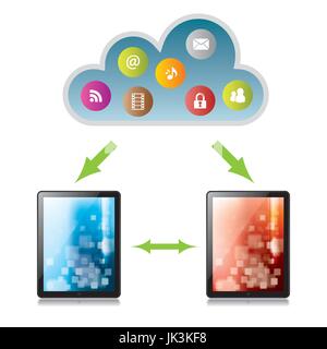 Sending and receiving files in cloud computing through digital tablets Stock Vector