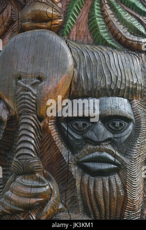 New Caledonia, Grande Terre Island, Noumea, Polynesian Carving, Detail, on the MWA KA totem Pole, Stock Photo