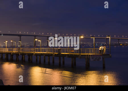 USA, California, San Diego, Coronado Bridge from Embarcadero Park, evening Stock Photo