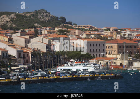 Italy, Sardinia, Northern Sardinia, Isola Maddalena, La Maddalena, harborside view from island ferry Stock Photo