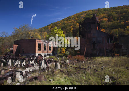 USA, West Virginia, Cass, Cass Scenic Railroad State Park, abandoned saw mill Stock Photo