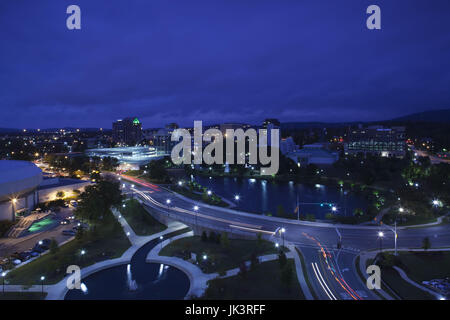 USA, Alabama, Huntsville, high angle city view by Big Spring Park, dusk Stock Photo