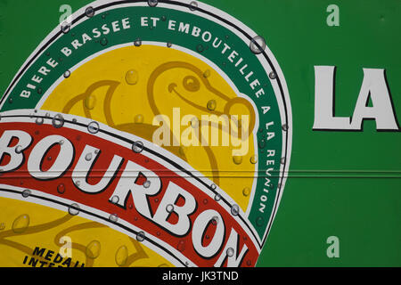 France, Reunion Island, St-Denis, detail of Bourbon beer sign, also known as 'Le Dodo' Stock Photo