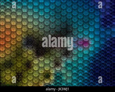 Rustic and worn metal background with large and small hexagons in vector illustration. Stock Vector
