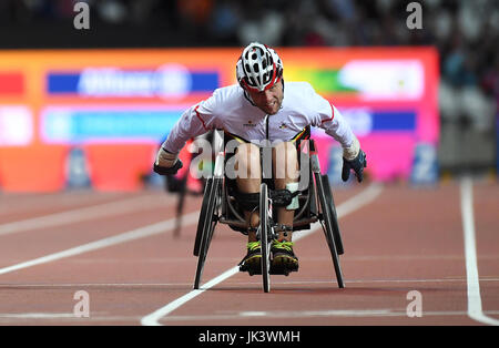 Belgium's Peter Genyn wins the Men's 100m T51 Final during day eight of the 2017 World Para Athletics Championships at London Stadium. Stock Photo