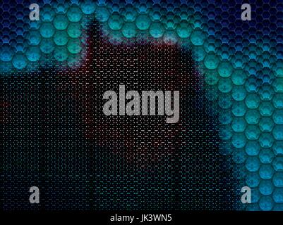 Rustic and worn metal background with large and small hexagons in vector illustration. Stock Vector