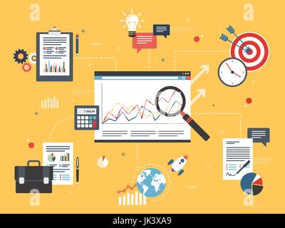 Investment data and business report, graphs with growth on app screen in internet browser. Business and investment icons, marketing, finance, sucess i Stock Vector