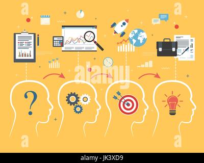 Illustration of people, business strategy thinking, startup and investment, innovation and success. Analysis of graphs and data on the internet and cl Stock Vector