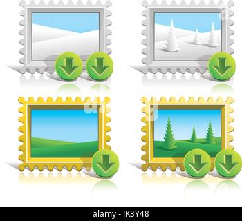 icon downloads summer and winter landscapes within Stock Vector