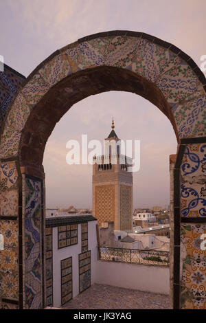 Tunisia, Tunis, Medina, Zaytouna-Great Mosque, view through arches, dusk Stock Photo