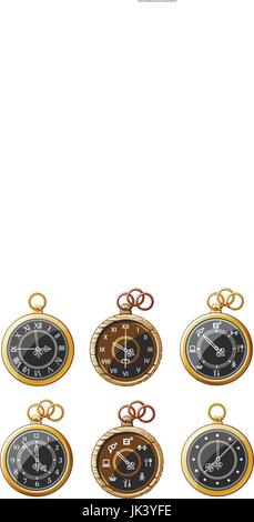set of antique pocket watch on a chain Stock Vector