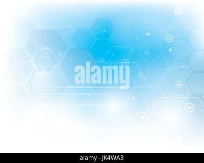 Abstract vector technology blue background with hexagons, lines and other  shapes with elements in futuristic illustration. Stock Vector