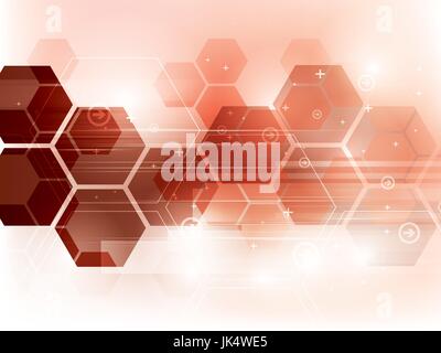 Abstract technology background red with hexagons in vector Stock Vector