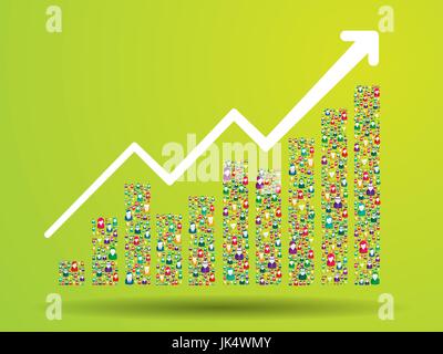 Growth chart and progress leading to success. Growth graph with people icons. Stock Vector