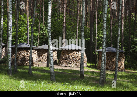 Lithuania, Vilnius-area, Europos Parkas sculpture park, traditional woodpiles Stock Photo