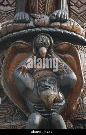 New Caledonia, Grande Terre Island, Noumea, Polynesian Carving, Detail, on the MWA KA totem Pole, Stock Photo