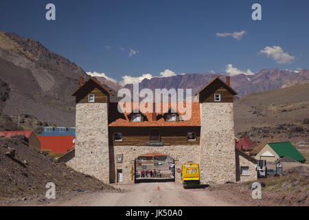 Argentina, Mendoza Province, Las Cuevas, Gate to Christo Redentor road Stock Photo