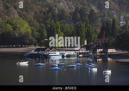 Argentina, Neuquen Province, Lake District, San Martin de los Andes, lake front marina on Lake Lacar, morning Stock Photo