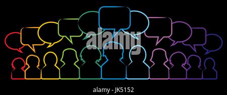 Icons of people and speech bubble. Discussion and communication between people on business. Stock Vector