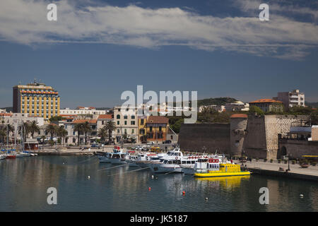 Italy, Sardinia, Western Sardinia, Alghero, city walls and marina Stock Photo