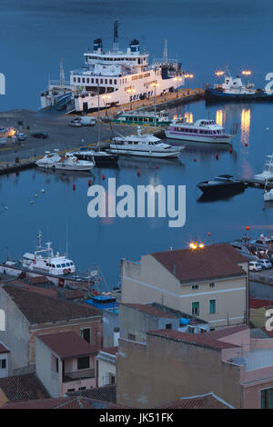 Italy, Sardinia, Northern Sardinia, Isola Maddalena, La Maddalena,  aerial port view from the hills, evening Stock Photo