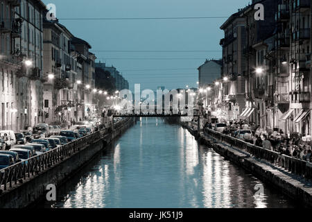 Italy, Lombardy, Milan, Naviglio Grande, canal area, cafes and restaurants, evening, NR Stock Photo
