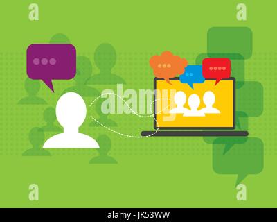 Technology of communication in social media on the Internet, design of icons in vector illustration. Stock Vector