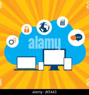 Computers accessing data in the cloud computing safely Stock Vector