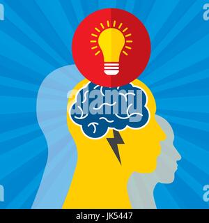 Brainstorm is brain and lightning of power creative  business idea. Lamp for innovation and sucess on vector illustration. Stock Vector