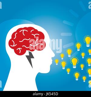 Brainstorm is brain and lightning of power creative  business idea. Lamp for innovation and sucess on vector illustration. Stock Vector