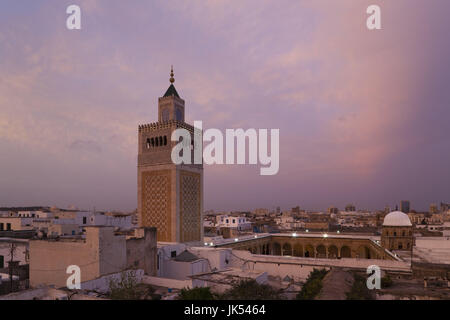 Tunisia, Tunis, Medina, Zaytouna-Great Mosque, dusk Stock Photo