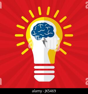 Brainstorm is brain and lightning of power creative  business idea. Lamp for innovation and sucess on vector illustration. Stock Vector
