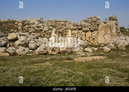 Malta, Gozo Island, Xaghra, ruins of megalithic Ggantija temples, b.3600-3000BC Stock Photo