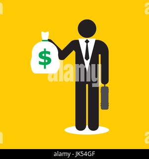 Businessman holding money bag. Vector illustration. Stock Vector