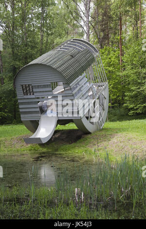 Lithuania, Vilnius-area, Europos Parkas sculpture park, Drinking Structure and Exposed Kidney Pool, by Dennis Oppenheim, USA Stock Photo