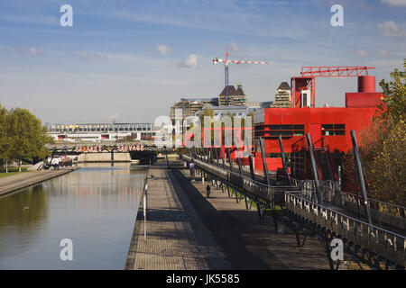France, Paris, Parc de la Villette, Canal de l'Ourcq Stock Photo